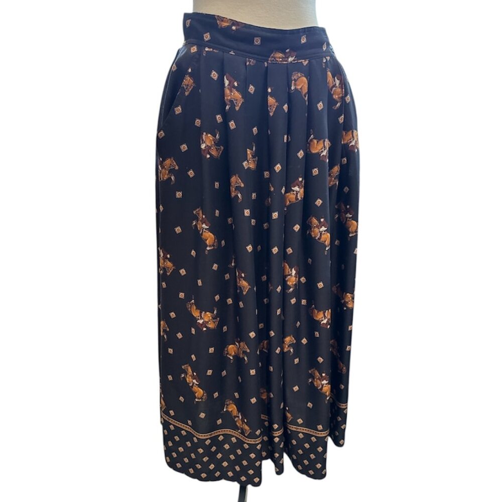 Chaus Equestrian Horse Pleated Long Skirt - Picture 3 of 12